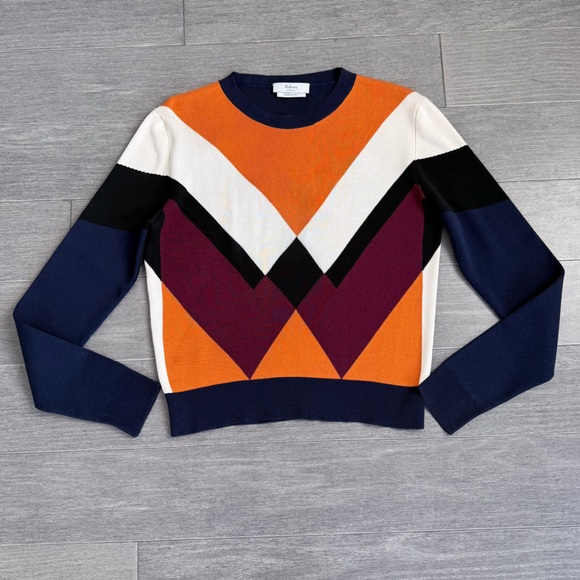 Mulberry England Silk Cotton Knit Sweater S Geometric Chevron Italy Luxury - Picture 7 of 13